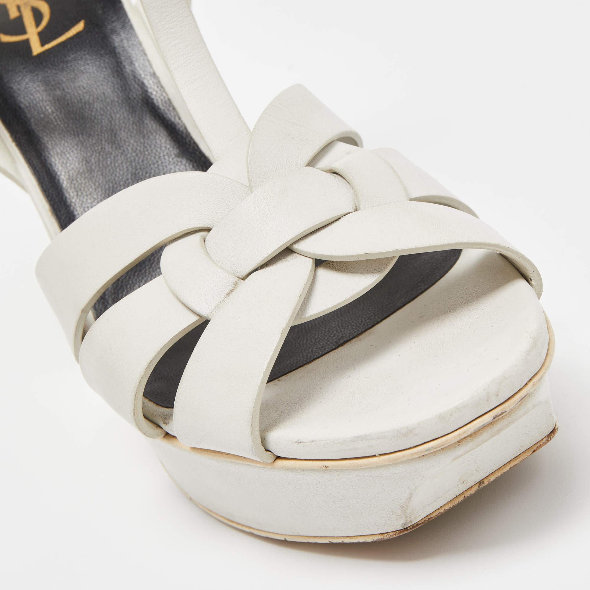 Saint Laurent White Leather Tribute Sandals Size 40 For Sale 1