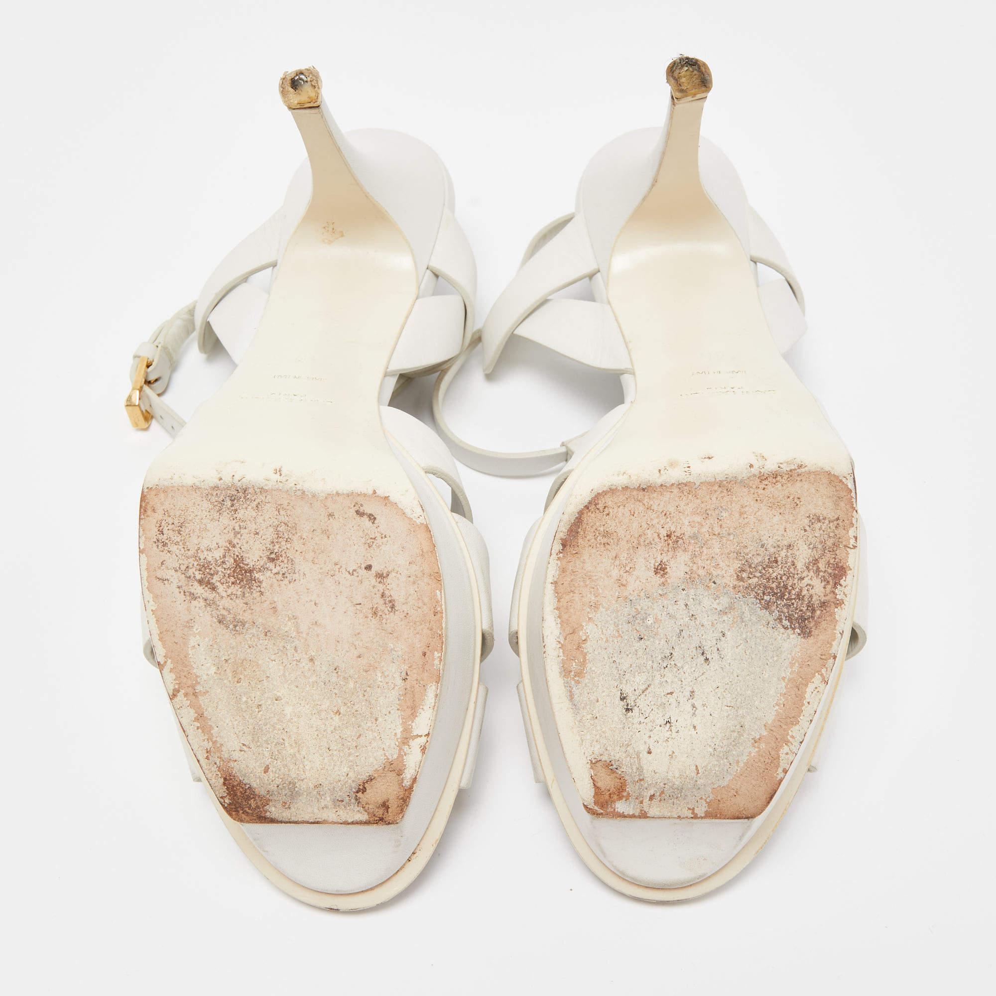 Saint Laurent White Leather Tribute Sandals Size 40 For Sale 3