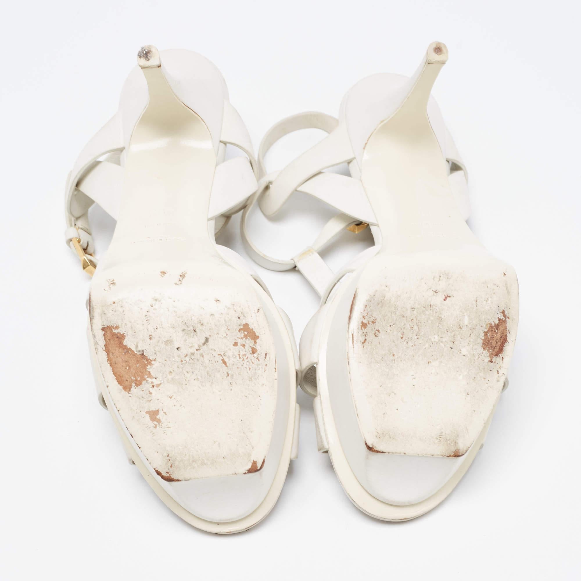 Women's Saint Laurent White Leather Tribute Sandals Size 40.5