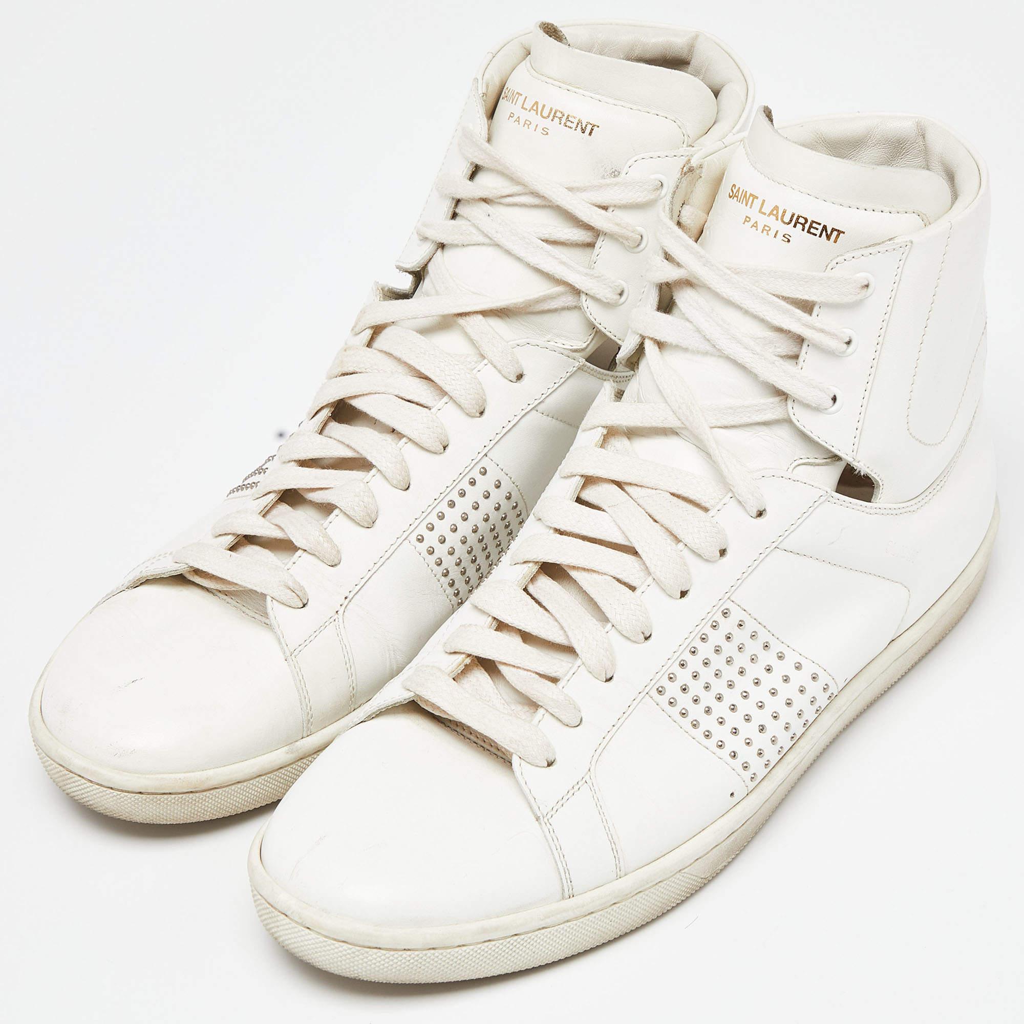 Women's Saint Laurent White Leather Wolly High Top Sneakers Size 40 For Sale