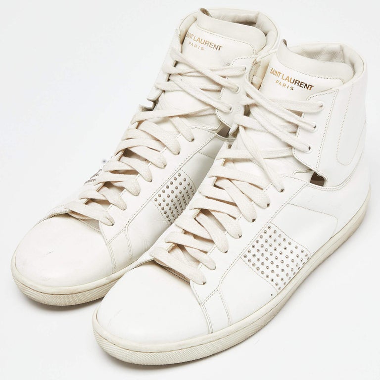 Saint Laurent White Leather Wolly High Top Sneakers Size 40 at 1stDibs