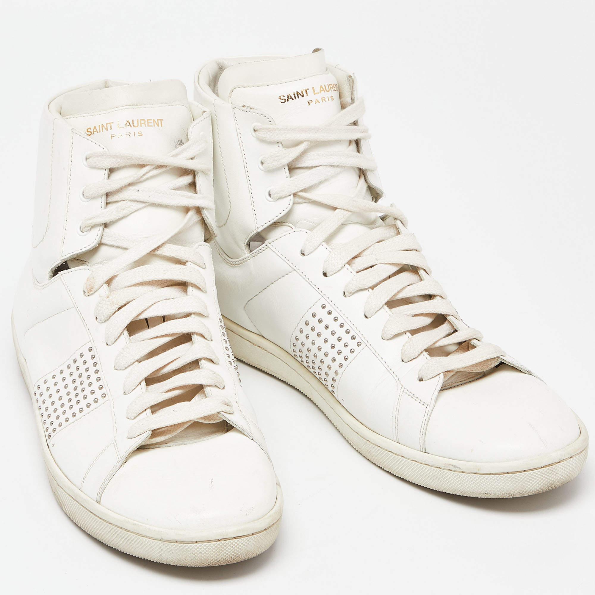 Saint Laurent White Leather Wolly High Top Sneakers Size 40 For Sale 2