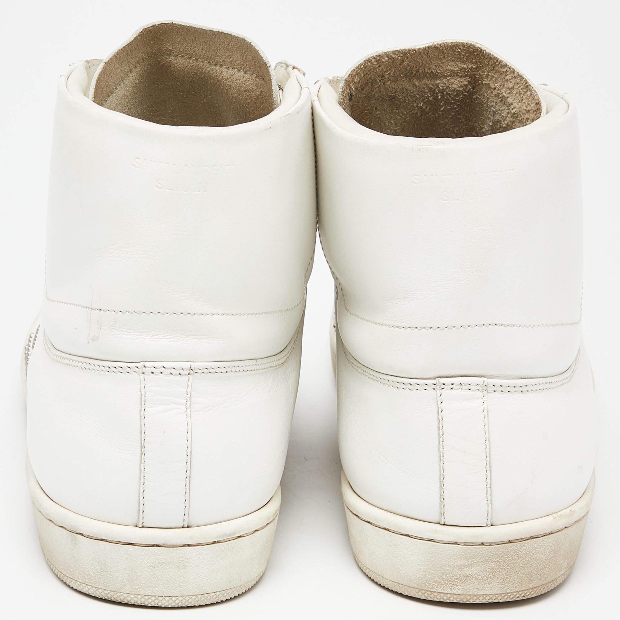 Saint Laurent White Leather Wolly High Top Sneakers Size 40 For Sale 3