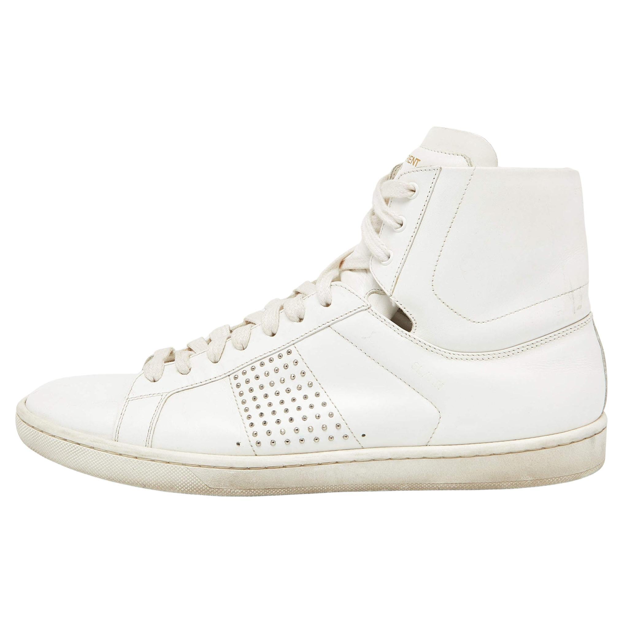 Saint Laurent White Leather Wolly High Top Sneakers Size 40 For Sale