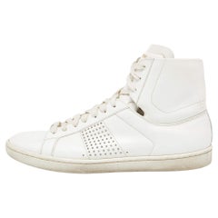 Saint Laurent White Leather Wolly High Top Sneakers Size 40