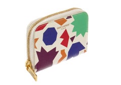 Saint Laurent White Multicolor Grained Leather Small-Shapes Print Compact Zippy