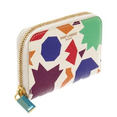 Saint Laurent White Multicolor Grained Leather Small-Shapes Print Compact Zippy