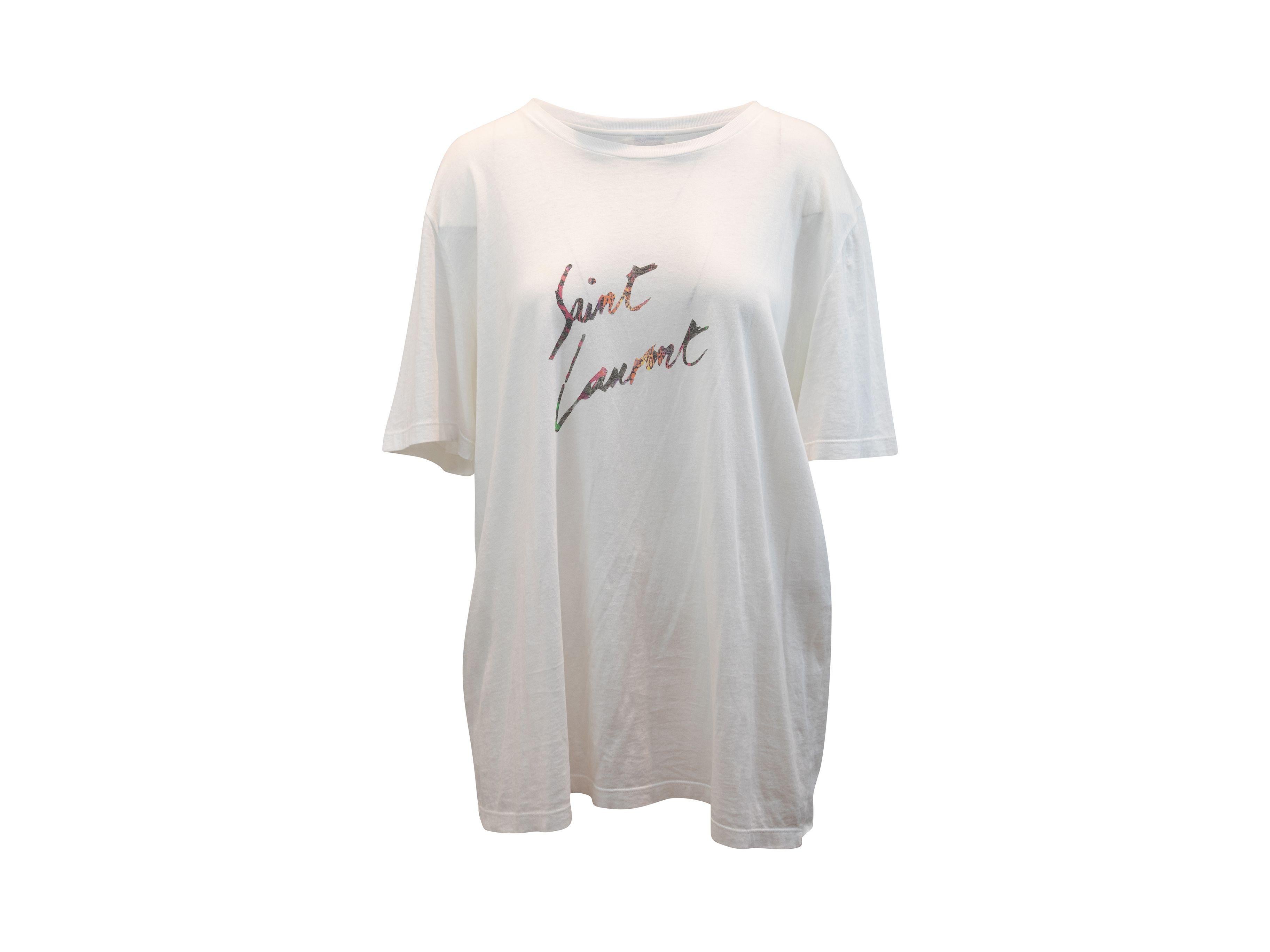 Saint Laurent White & Multicolor Logo Print T-Shirt In Good Condition In New York, NY