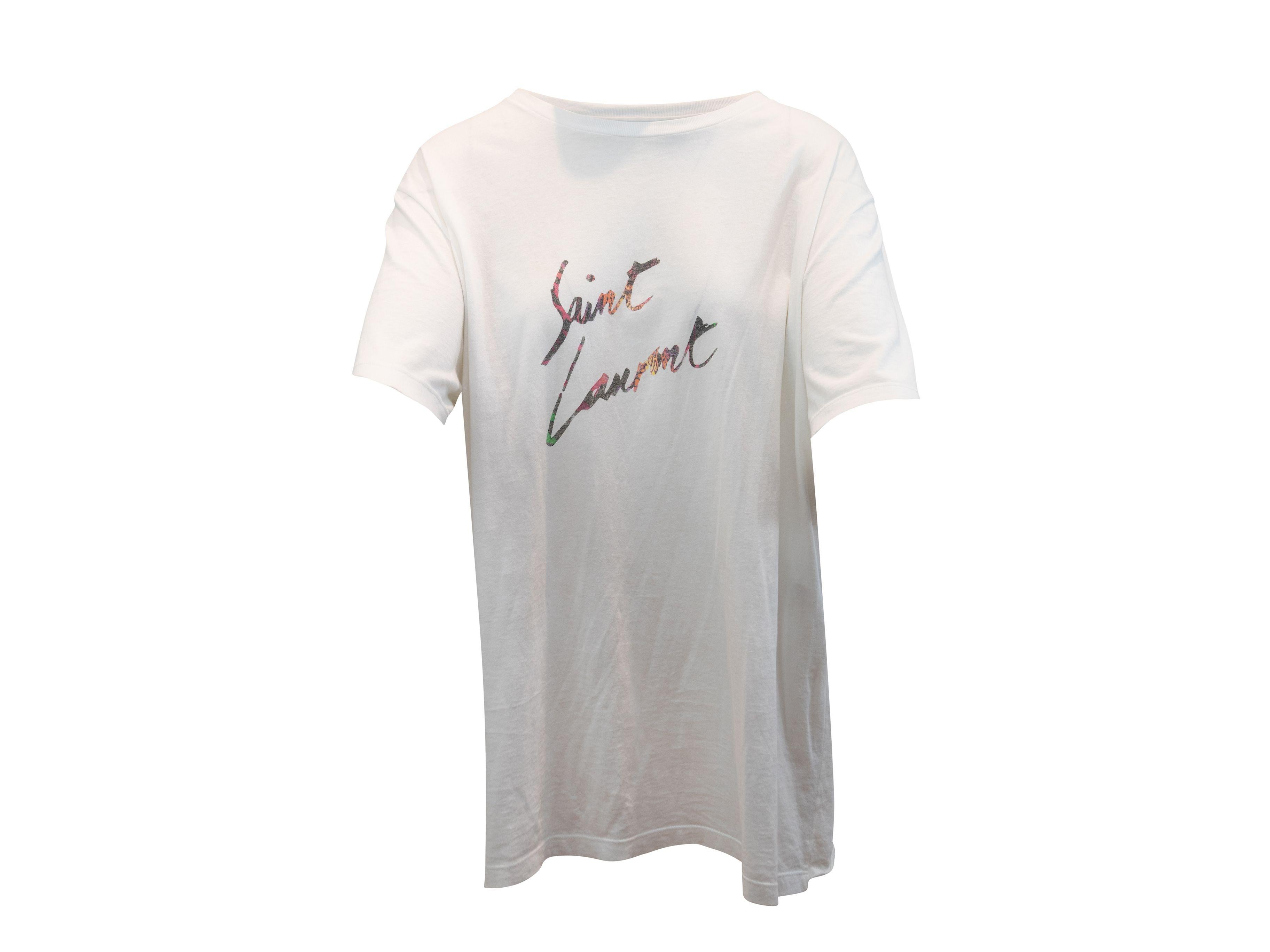 Women's or Men's Saint Laurent White & Multicolor Logo Print T-Shirt
