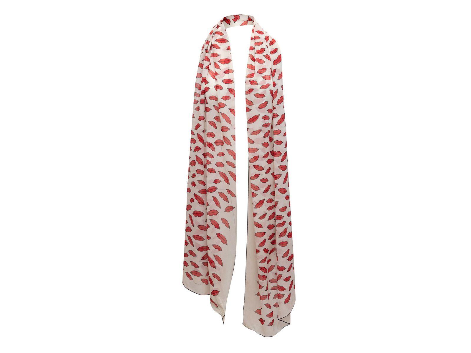 Saint Laurent White & Multicolor Silk Lip Print Scarf In Good Condition In New York, NY