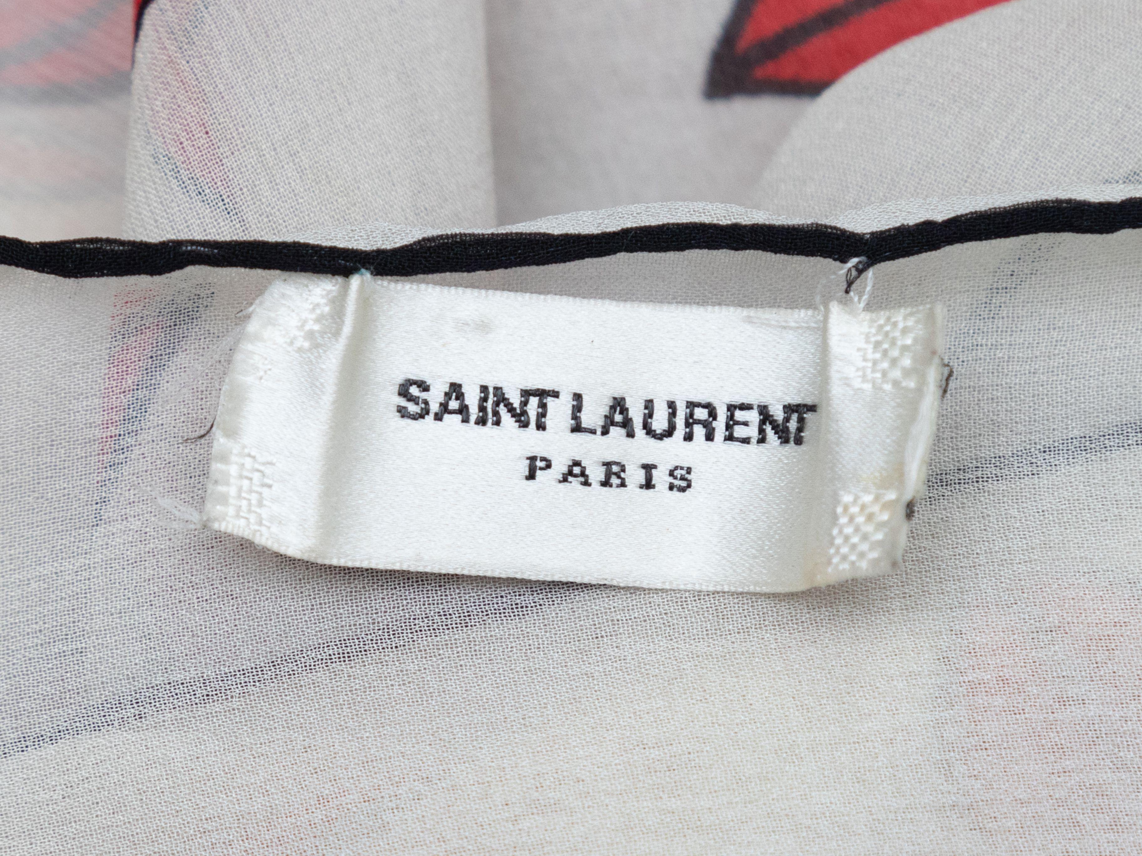 Women's Saint Laurent White & Multicolor Silk Lip Print Scarf