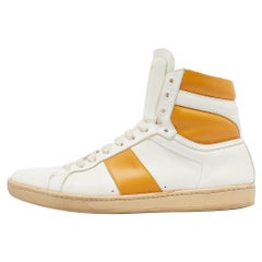 Saint Laurent White/Orange Leather High Top Sneakers Size 42