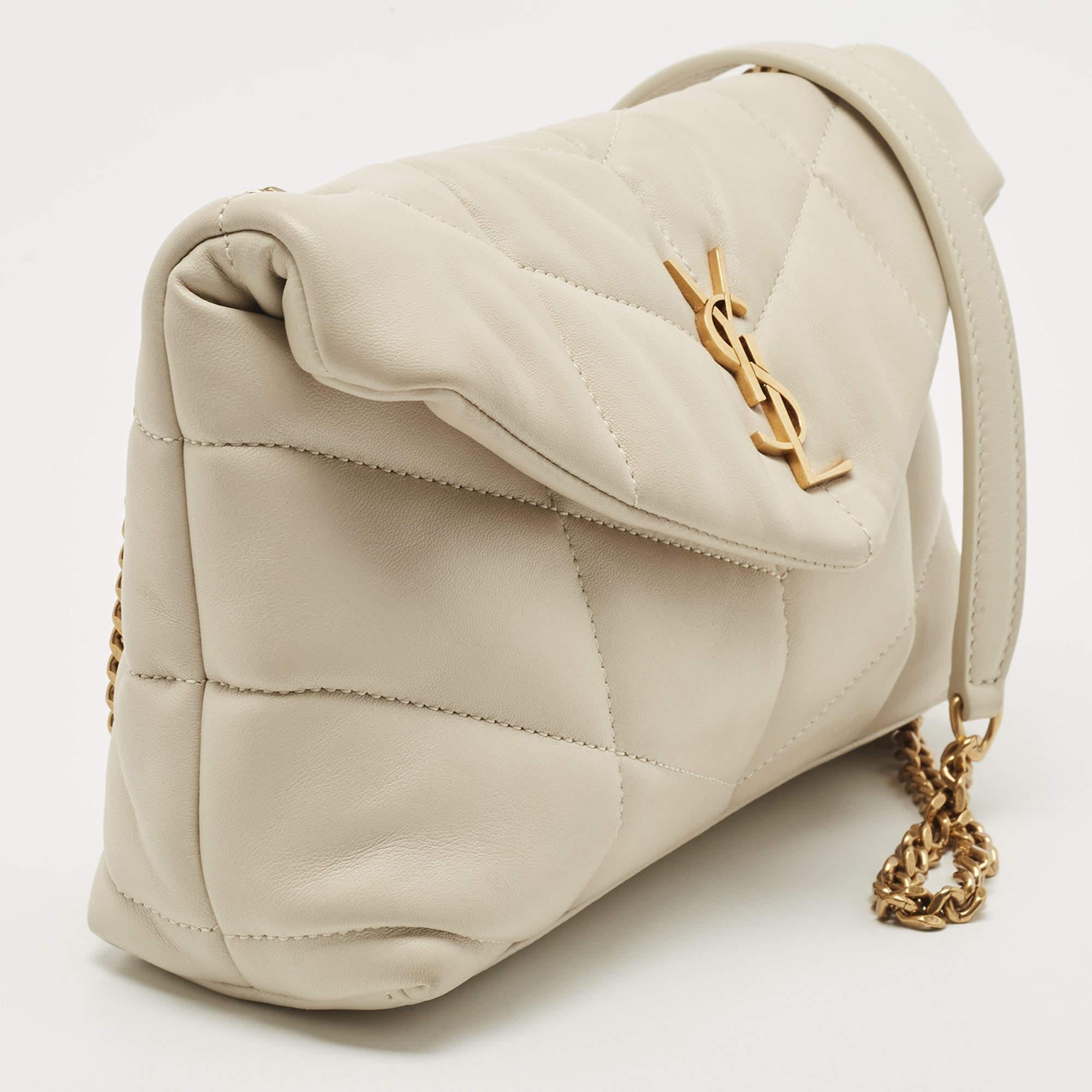 Saint Laurent White Quilted Leather Mini Puffer Toy Flap Bag In Good Condition In Dubai, Al Qouz 2