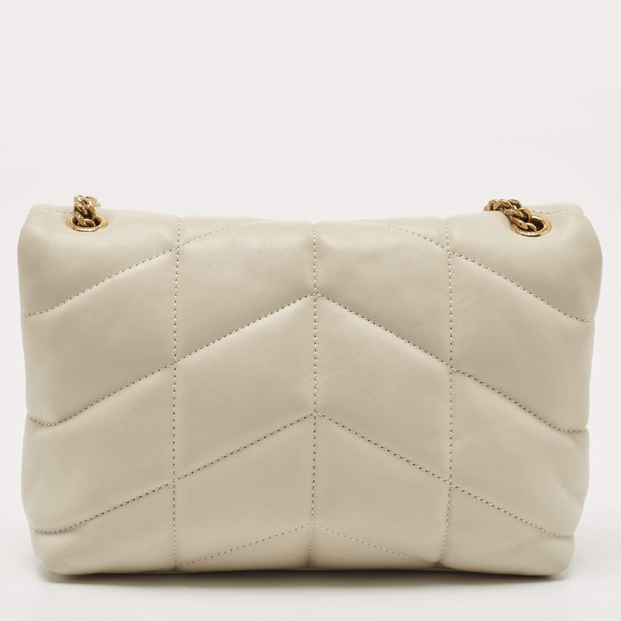 Saint Laurent White Quilted Leather Mini Puffer Toy Flap Bag 3
