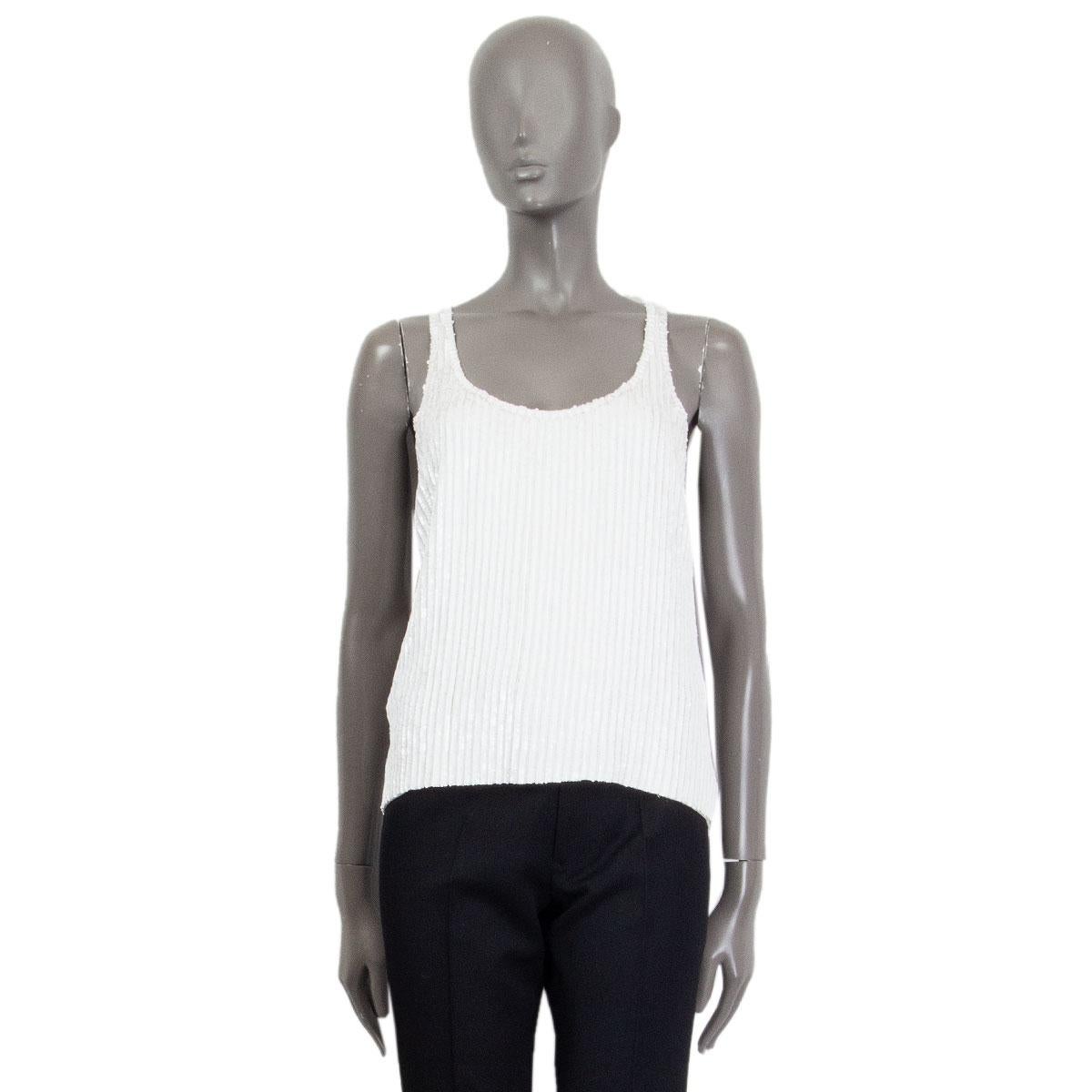 100% authentic Saint Laurent sequins sleeveless tank top in white with a scoop neck to slip on. Lined in cream silk. Has been worn and is in excellent condition.

Tag Size 40
Size M
Shoulder Width 32cm (12.5in)
Bust 90cm (35.1in)
Waist 90cm