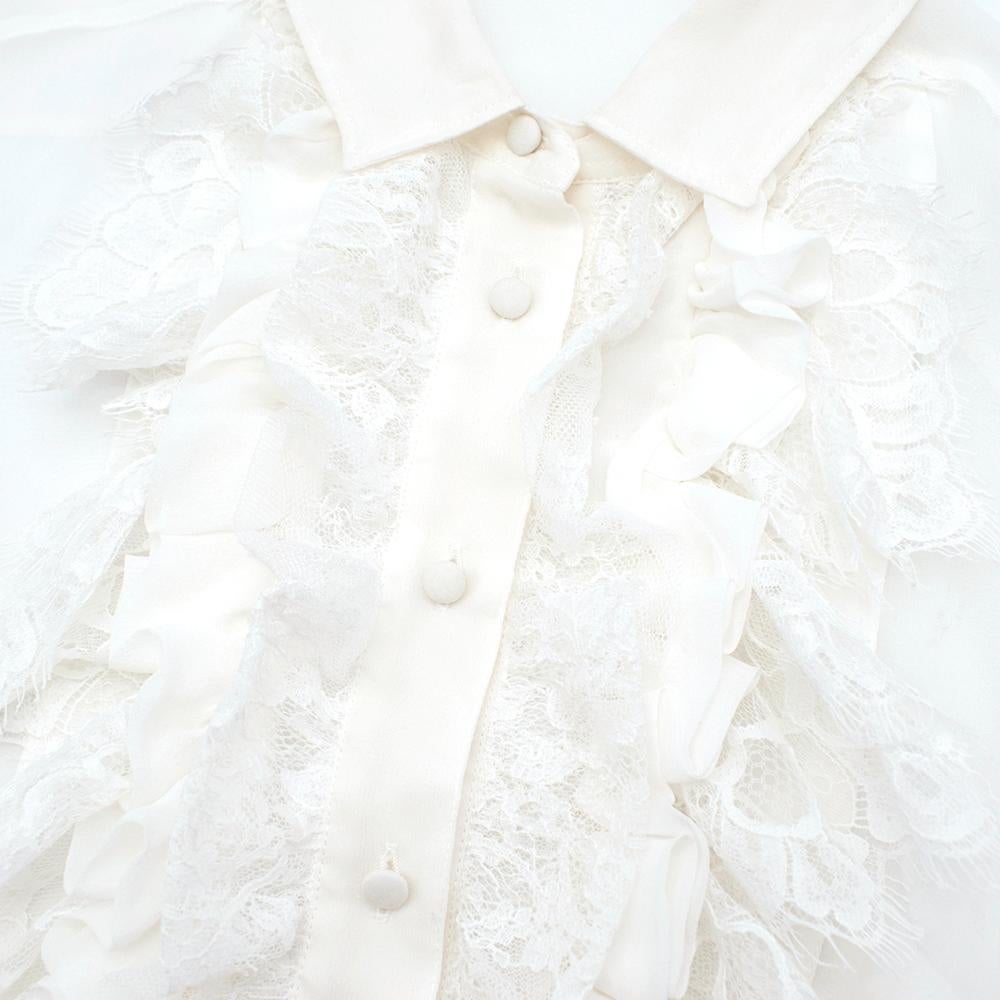 Gray Saint Laurent White Sheer Silk Georgette Ruffled Shirt - Size US 0-2 