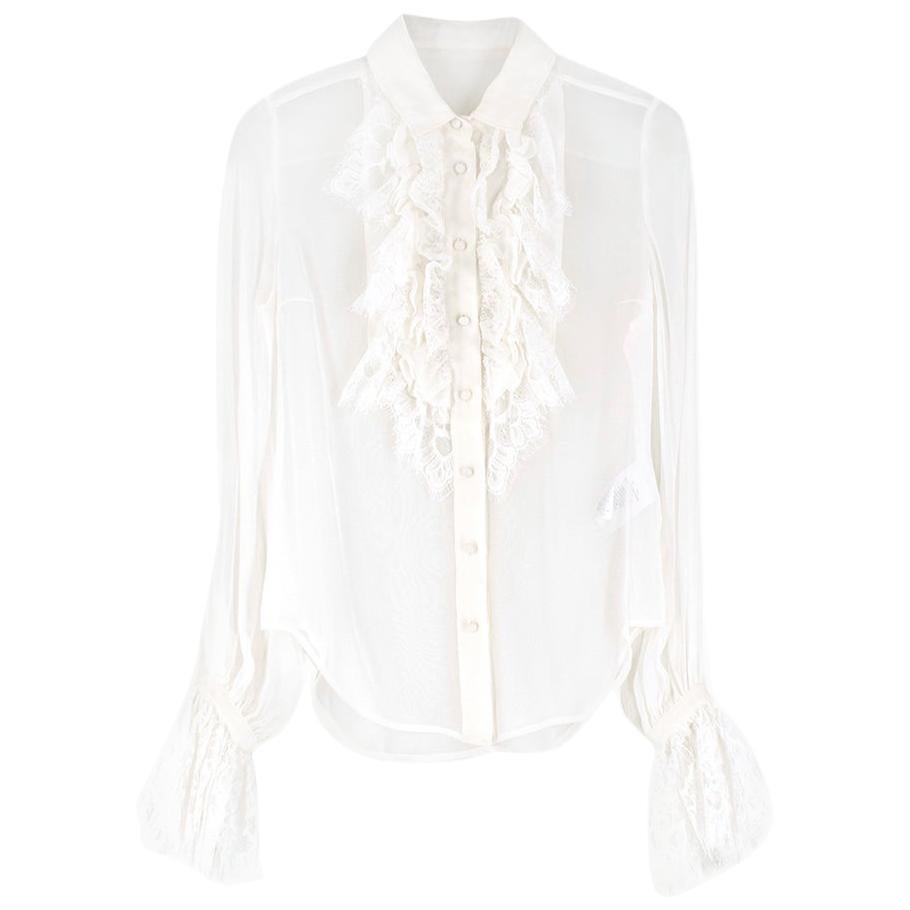 Saint Laurent White Sheer Silk Georgette Ruffled Shirt - Size US 0-2 