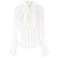 Saint Laurent White Sheer Silk Georgette Ruffled Shirt - Size US 0-2