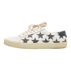 Saint Laurent White White Leather Court Classic Star Low Top Sneakers Size 37