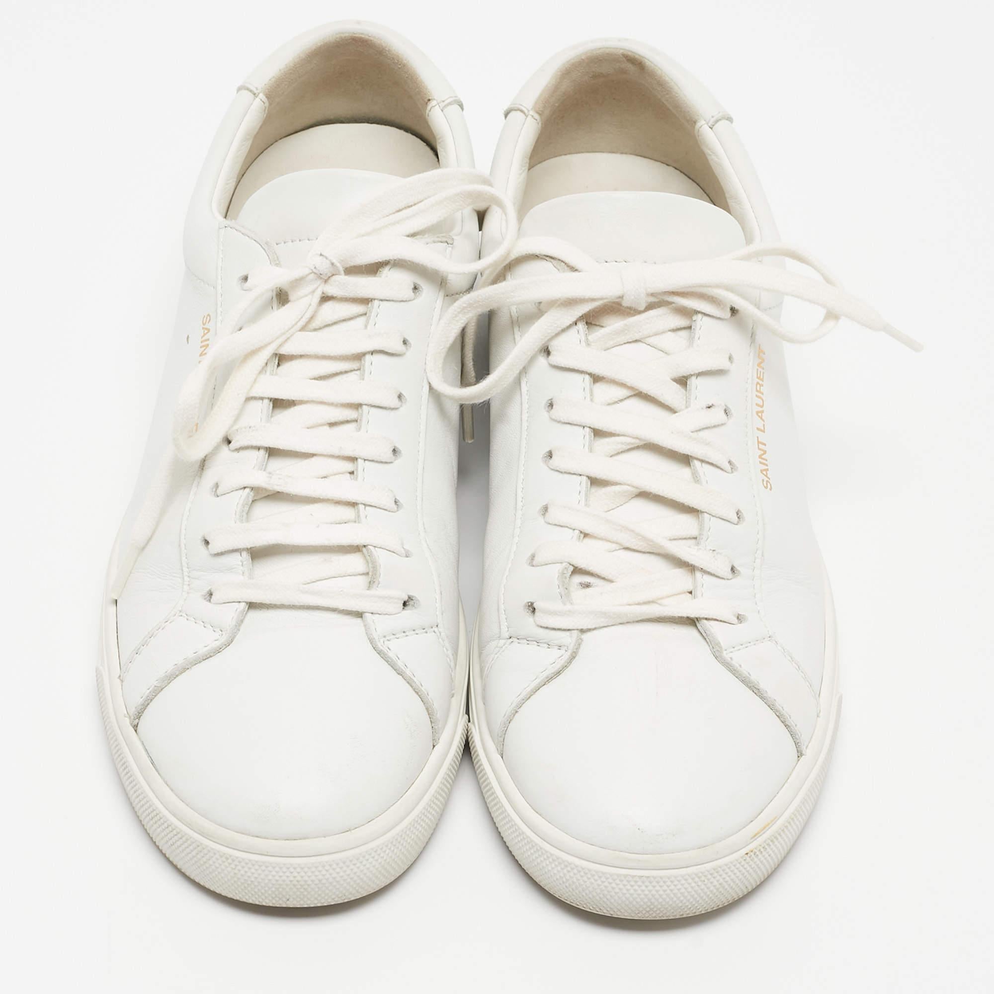 Saint Laurent White White Leather Low Top Sneakers Size 38.5 In Good Condition In Dubai, Al Qouz 2