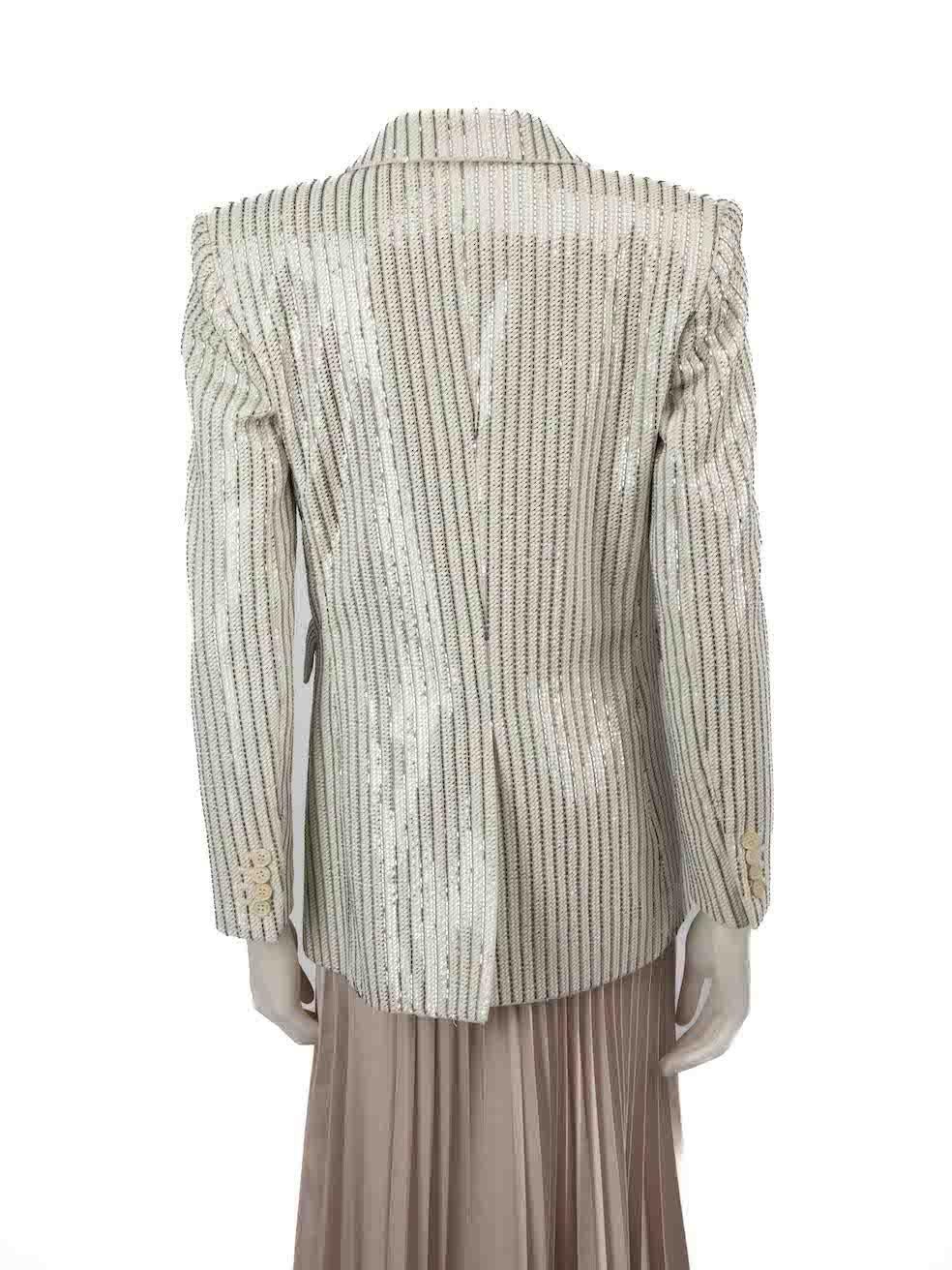 Saint Laurent White Wool Beaded Stripe Blazer Jacket Size S In Good Condition For Sale In London, GB