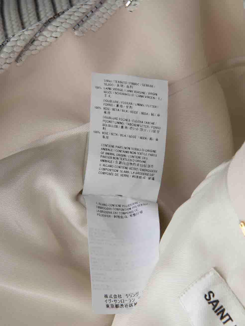 Saint Laurent White Wool Beaded Stripe Blazer Jacket Size S For Sale 1