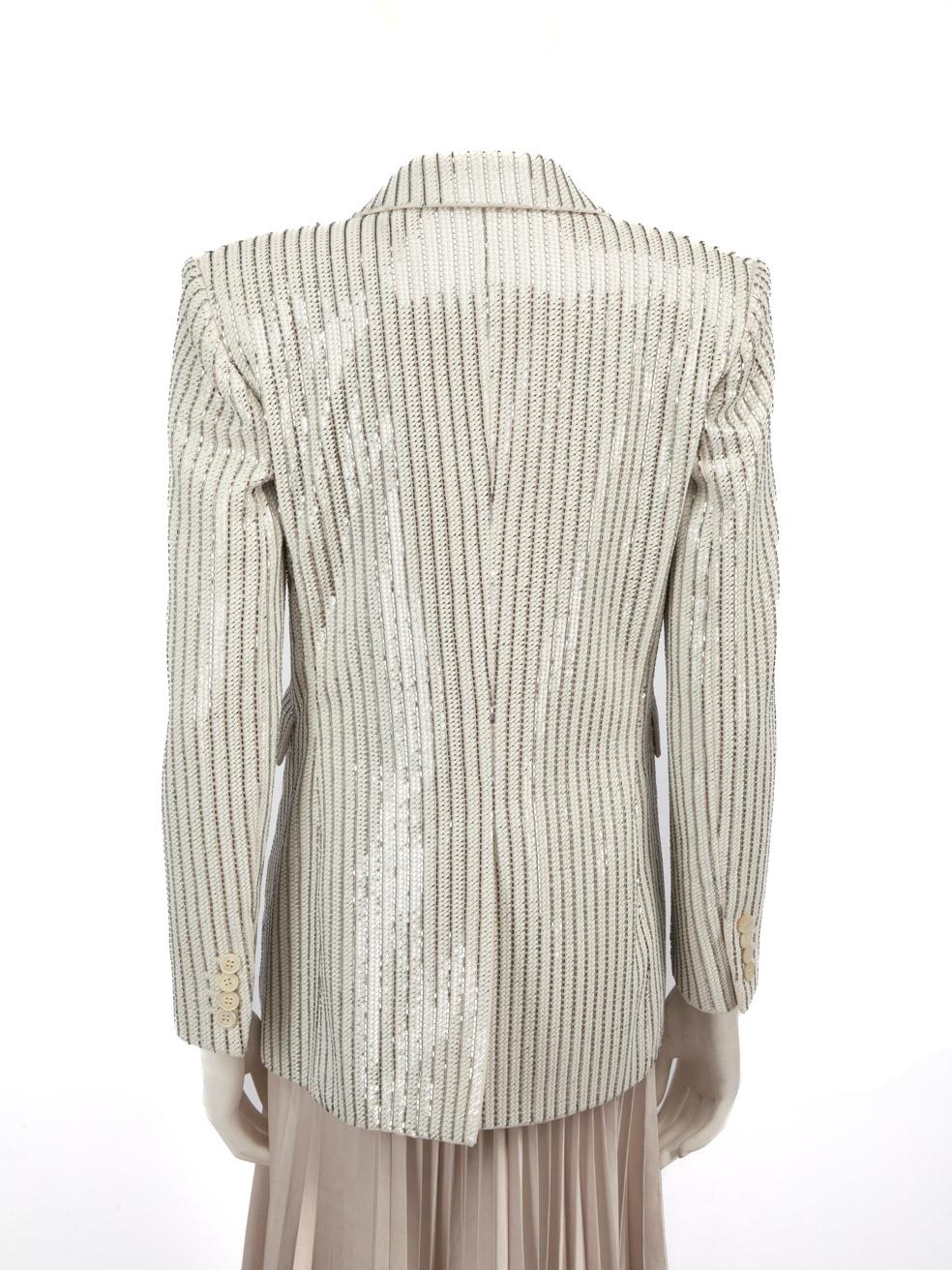 Beige Saint Laurent White Wool Silver Beaded Blazer Size S