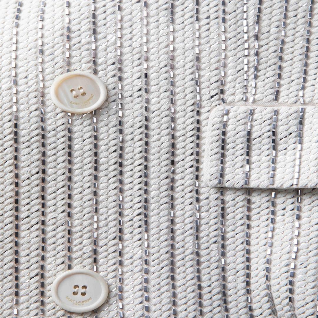 Saint Laurent White Wool Silver Beaded Blazer Size S In Good Condition In London, GB