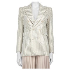Saint Laurent White Wool Silver Beaded Blazer Size S