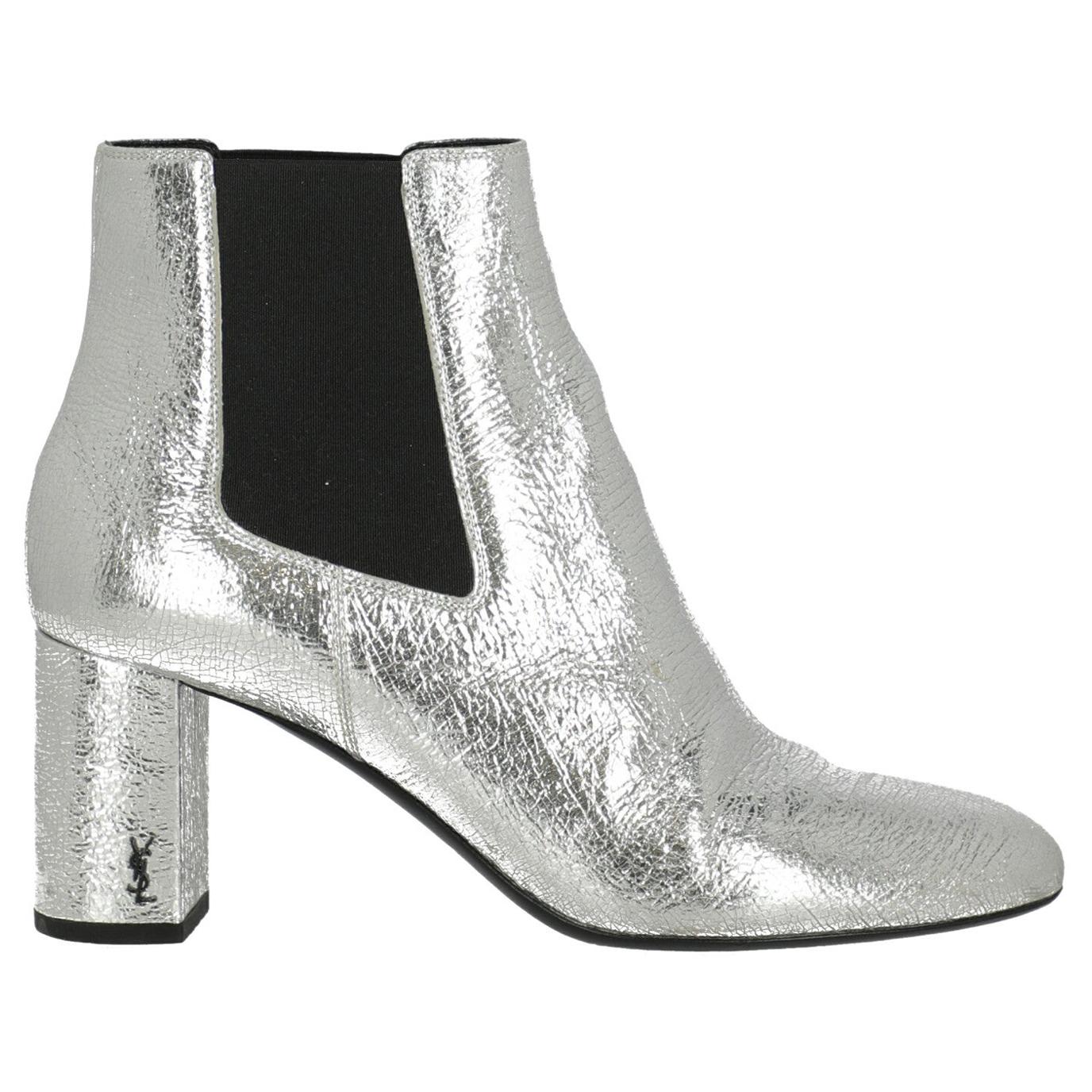 Saint Laurent  Women   Ankle boots  Silver Leather EU 39 For Sale