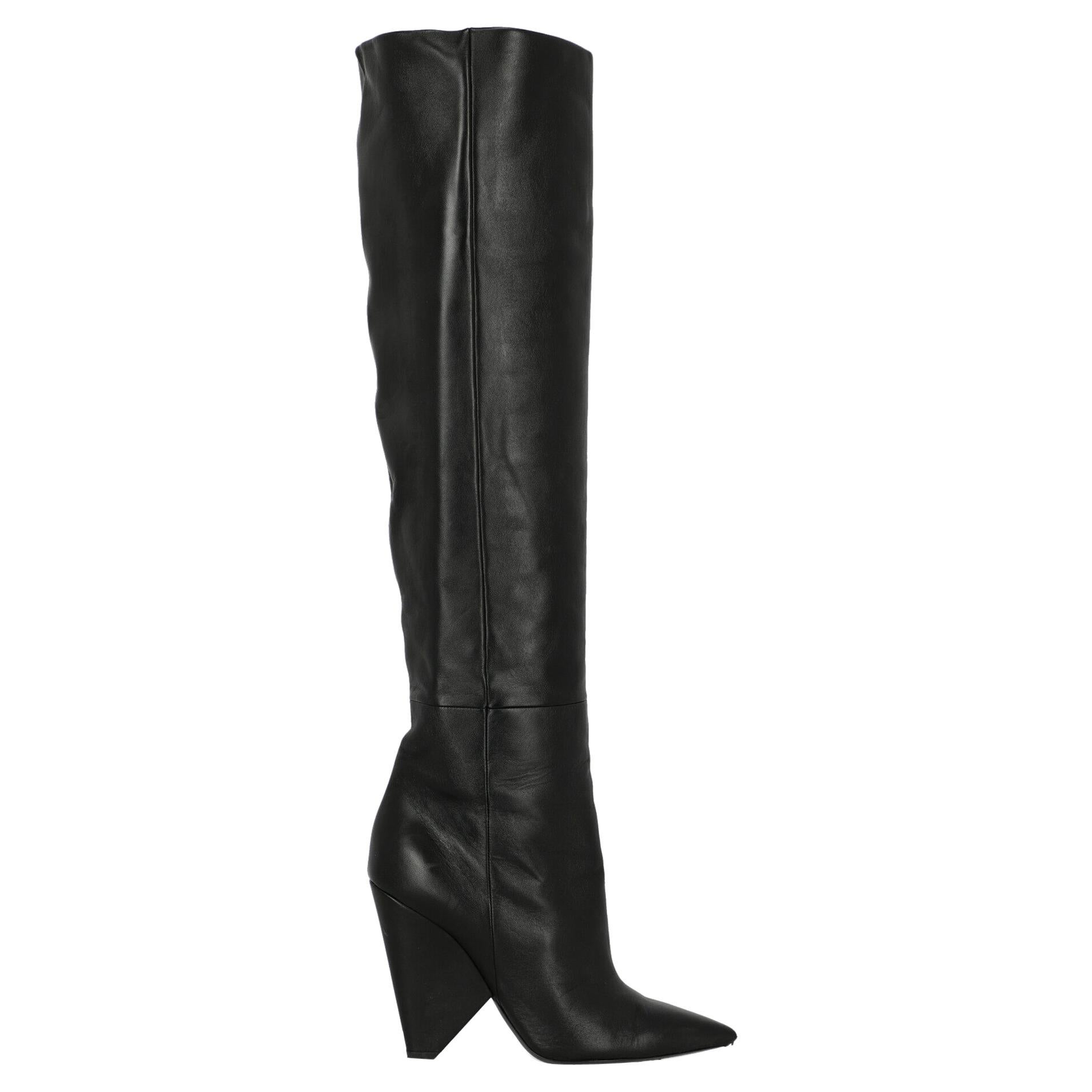 Saint Laurent  Women   Boots  Black Leather EU 39.5 For Sale