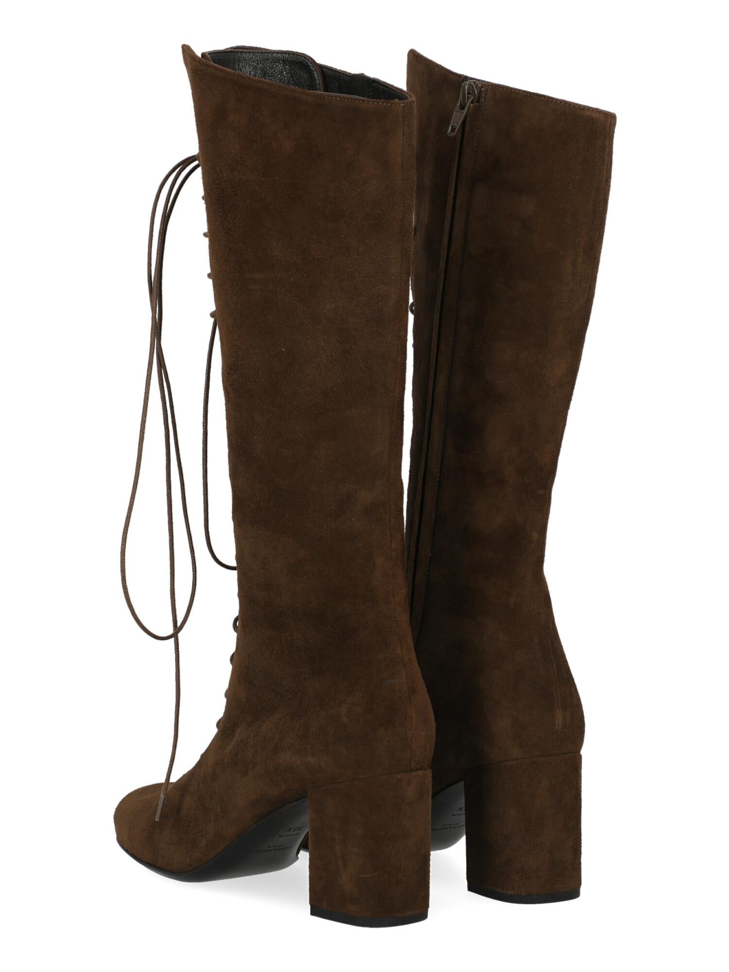 Black Saint Laurent Women Boots Brown Leather EU 38.5 For Sale