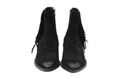 Saint Laurent Women Fringe Boots Sz 35.5 US 5.5 Lukas Western Black Suede Waxed