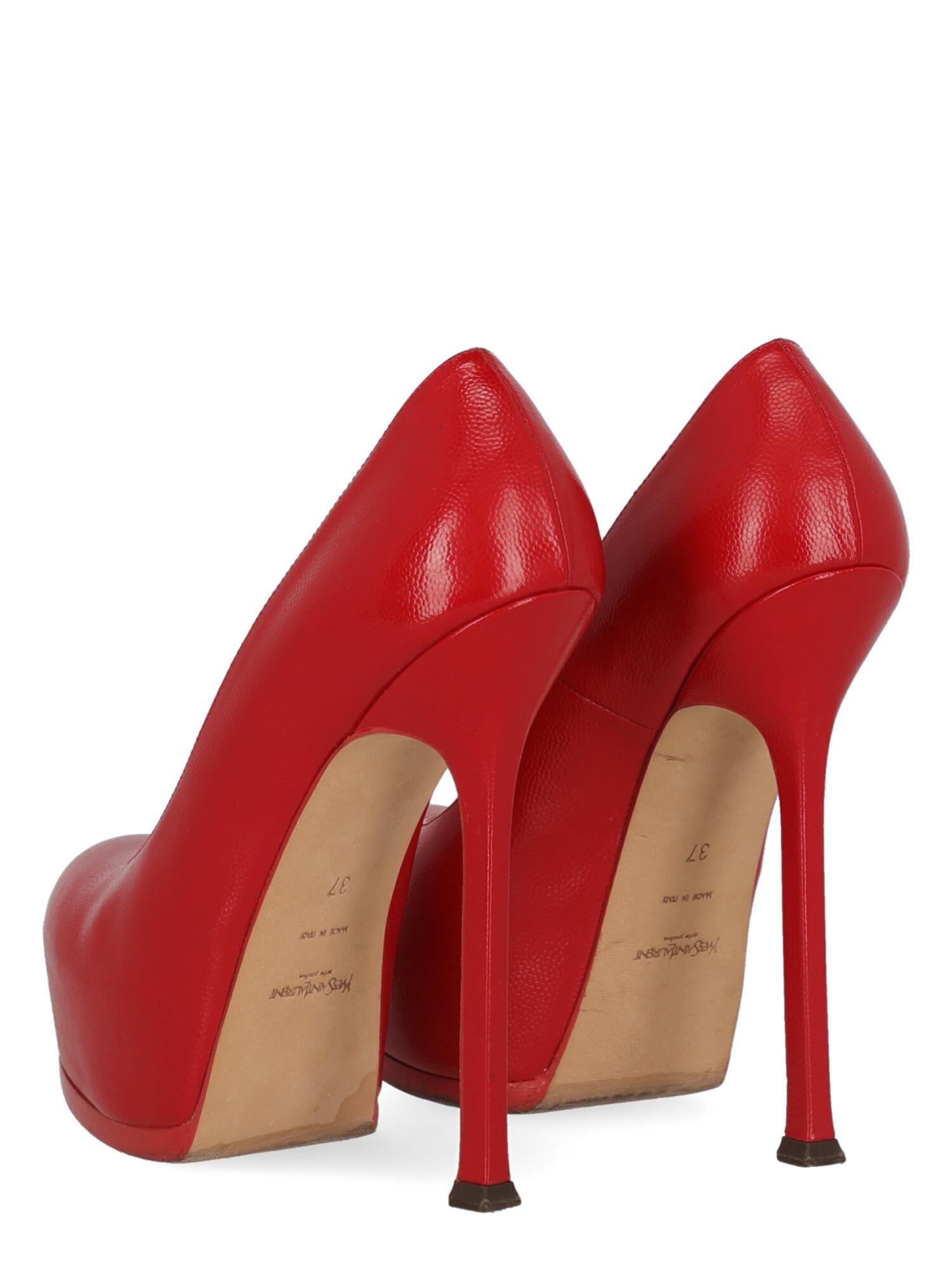 Saint Laurent Women Pumps Red Leather EU 37 In Good Condition For Sale In Milan, IT