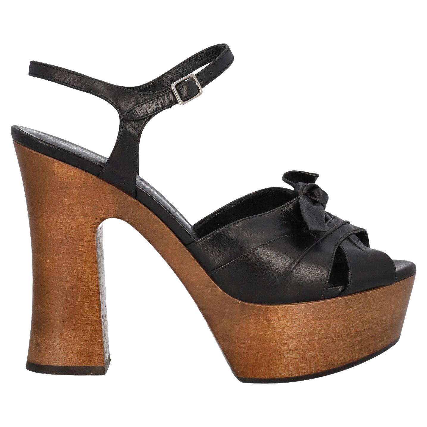Saint Laurent Women Sandals Black Leather EU 37.5 For Sale