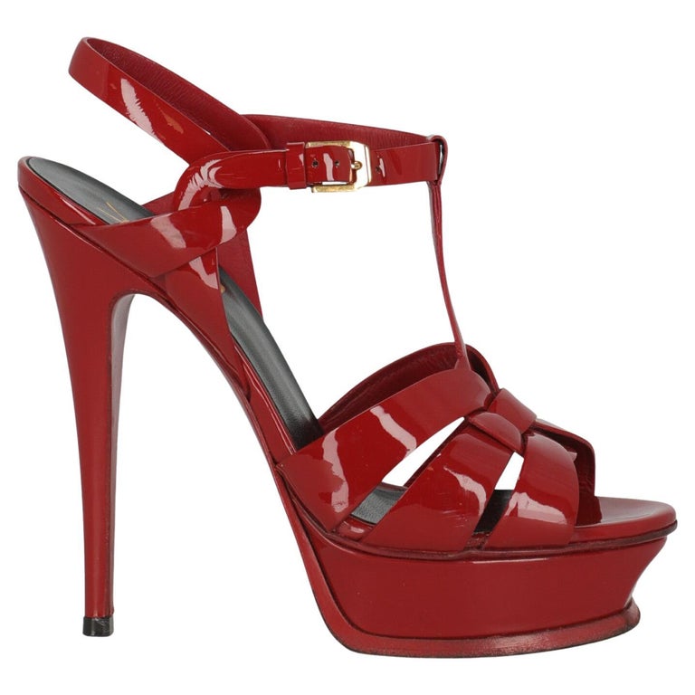 Saint Laurent Women Sandals Red Leather EU 37 For Sale at 1stDibs