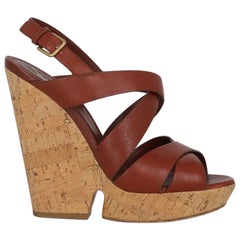 Saint Laurent  Women   Wedges  Brown Leather EU 38