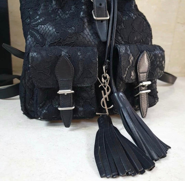 black leather lace backpack Saint Laurent Women's Black Lace-coated Leather Backpack For Sale at 1stDibs