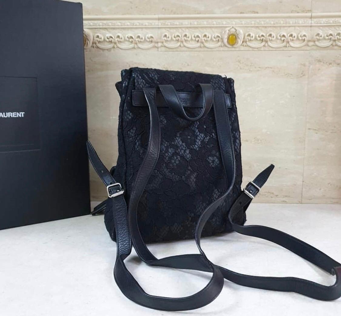 Saint Laurent Women's Black Lace-coated Leather Backpack 1