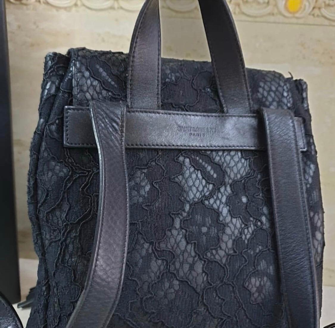 Saint Laurent Women's Black Lace-coated Leather Backpack 2