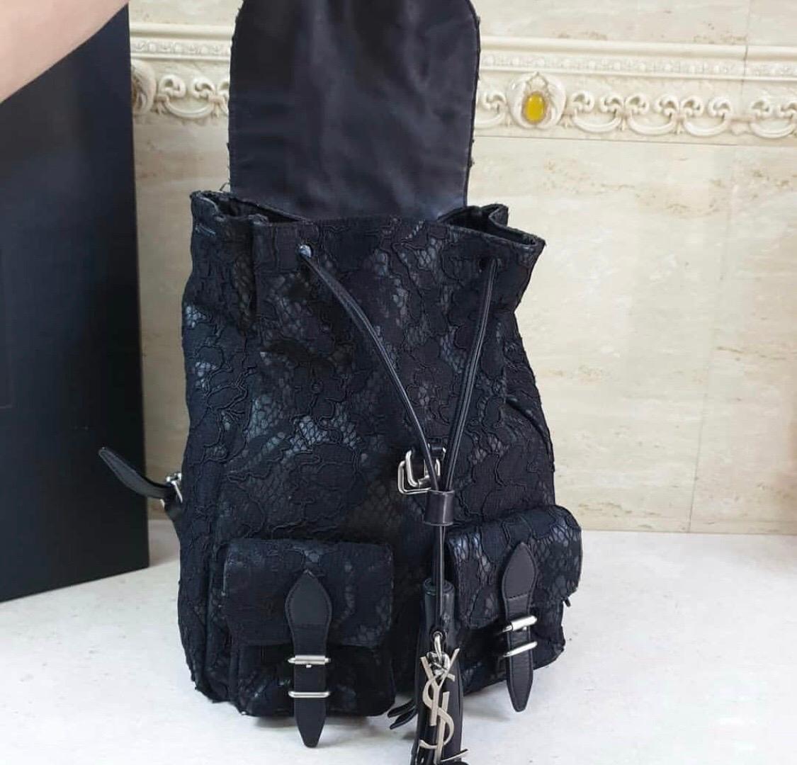 Saint Laurent Women's Black Lace-coated Leather Backpack 4