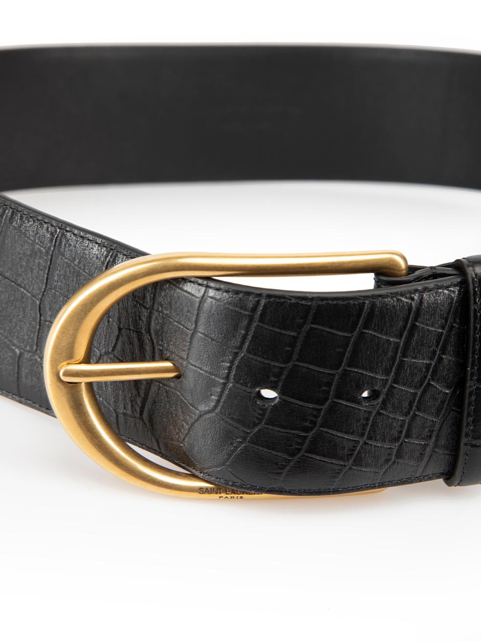 CONDITION is Never Worn. No visible wear to belt is evident on this used Saint Laurent designer resale item.



Details


Black

Leather

Crocodile embossed pattern

Gold buckle

Wide belt



 

Made in Italy 

 

Composition

EXTERIOR: