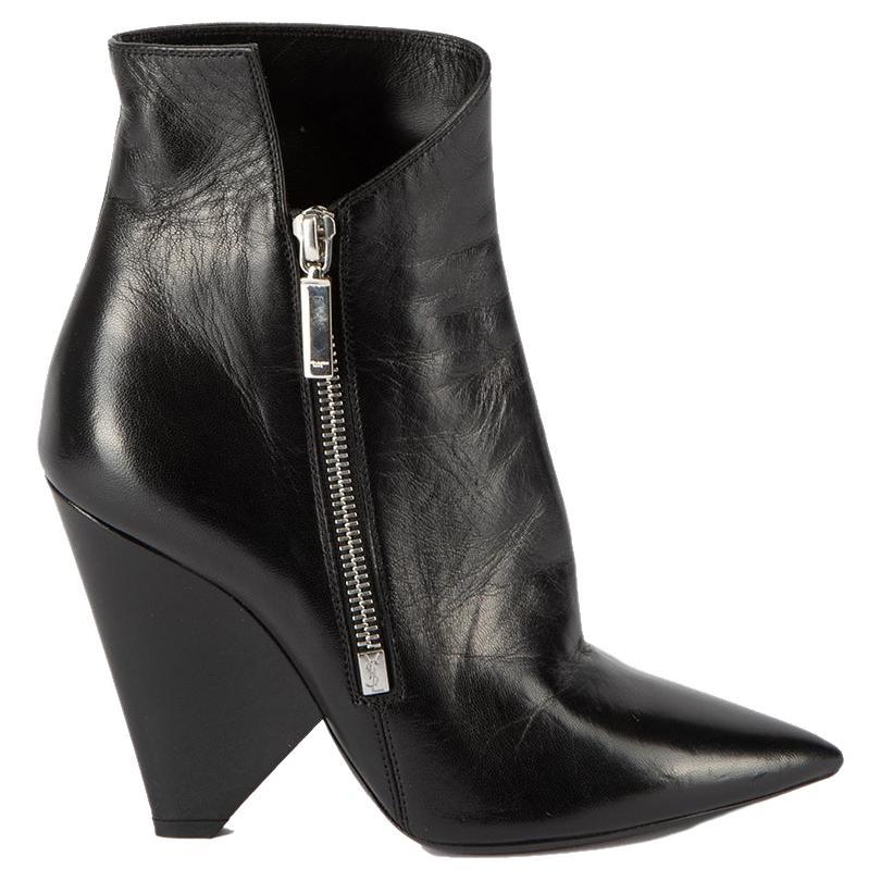 Saint Laurent Women's Black Niki Pointed Toe Wedge Ankle Boots For Sale