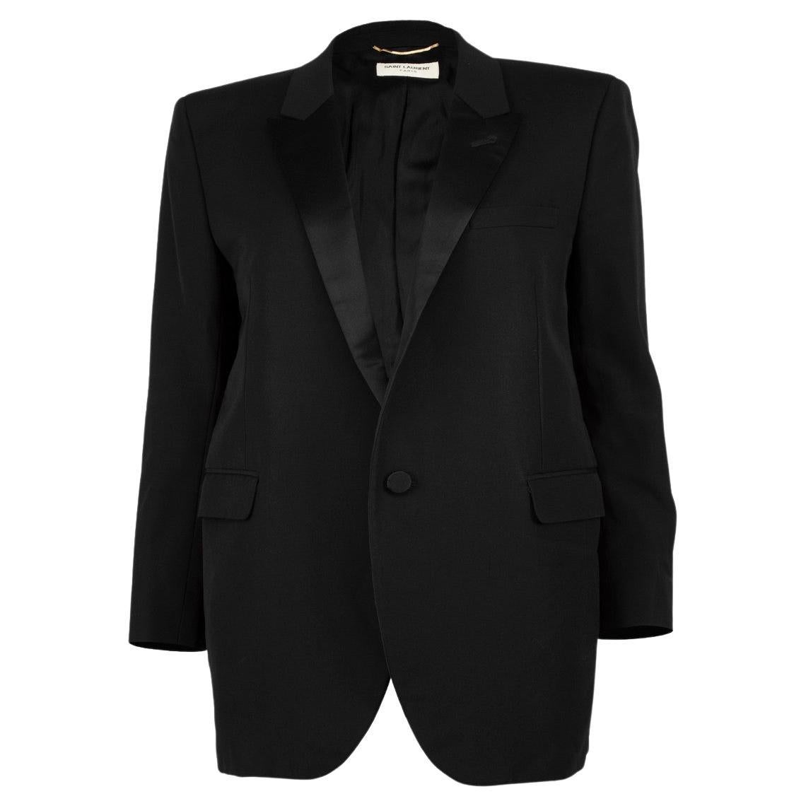 Saint Laurent Women's Black Satin Lapel Blazer For Sale at 1stDibs