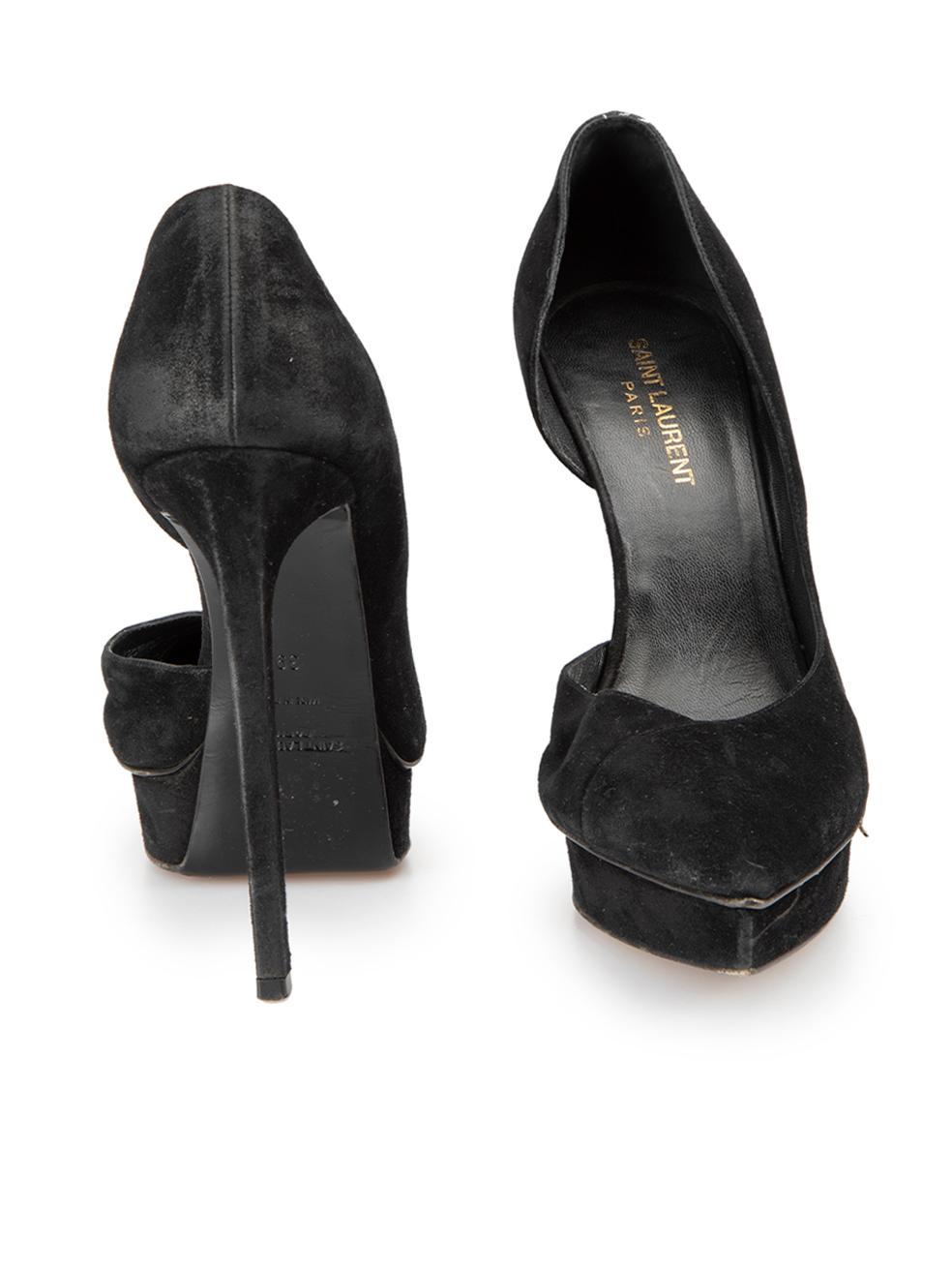 Saint Laurent Women's Black Suede Pointed Toe Platform Heels In Good Condition In London, GB