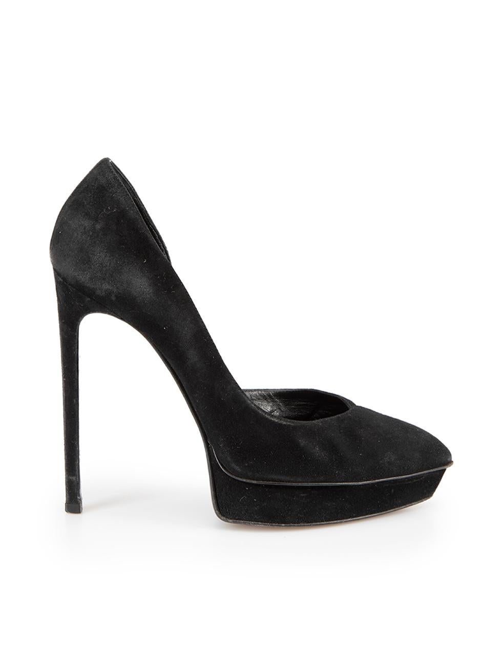 Saint Laurent Women's Black Suede Pointed Toe Platform Heels