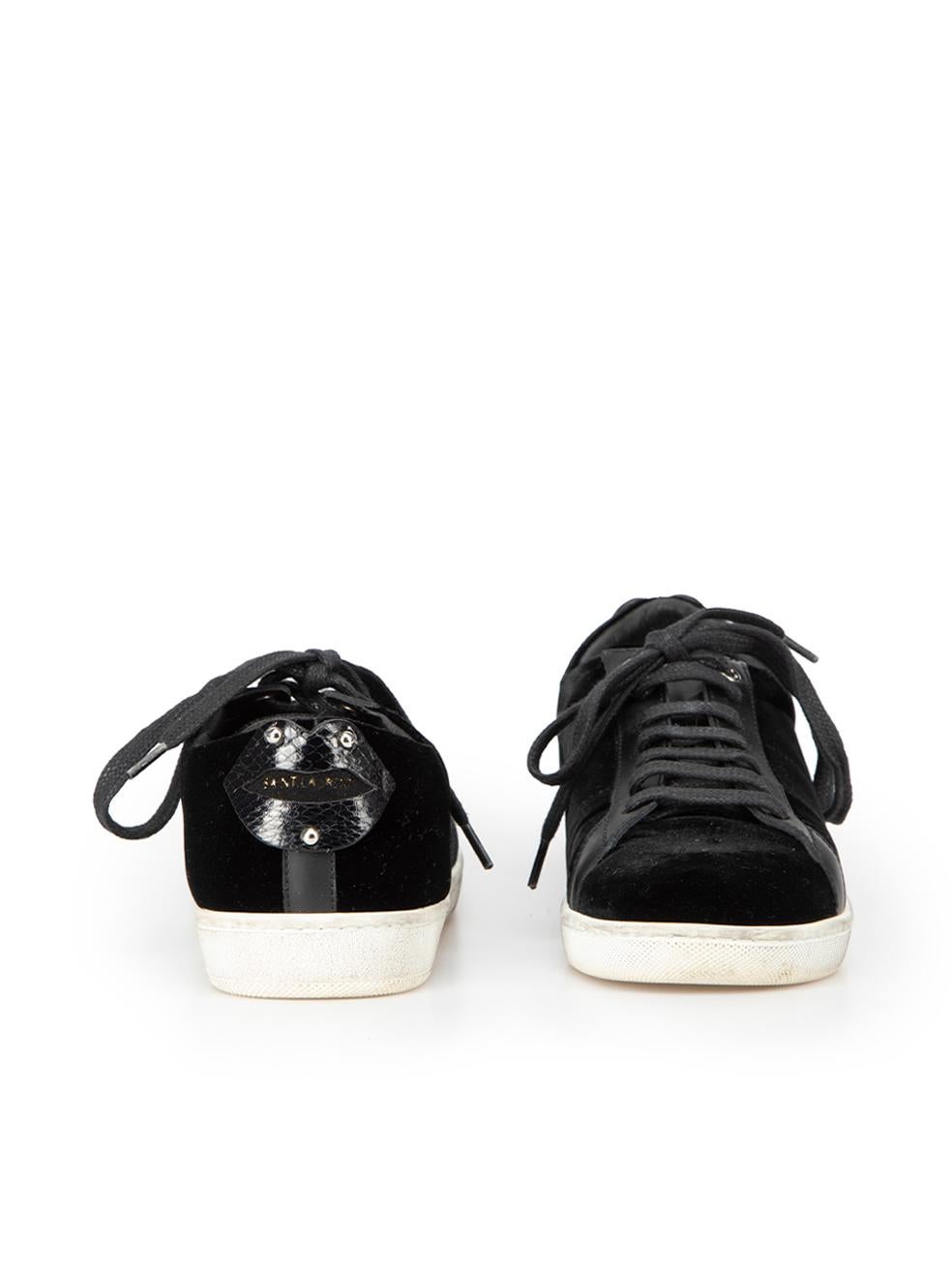 Saint Laurent Women's Black Velvet Lace Up Low Top Trainers In Good Condition In London, GB