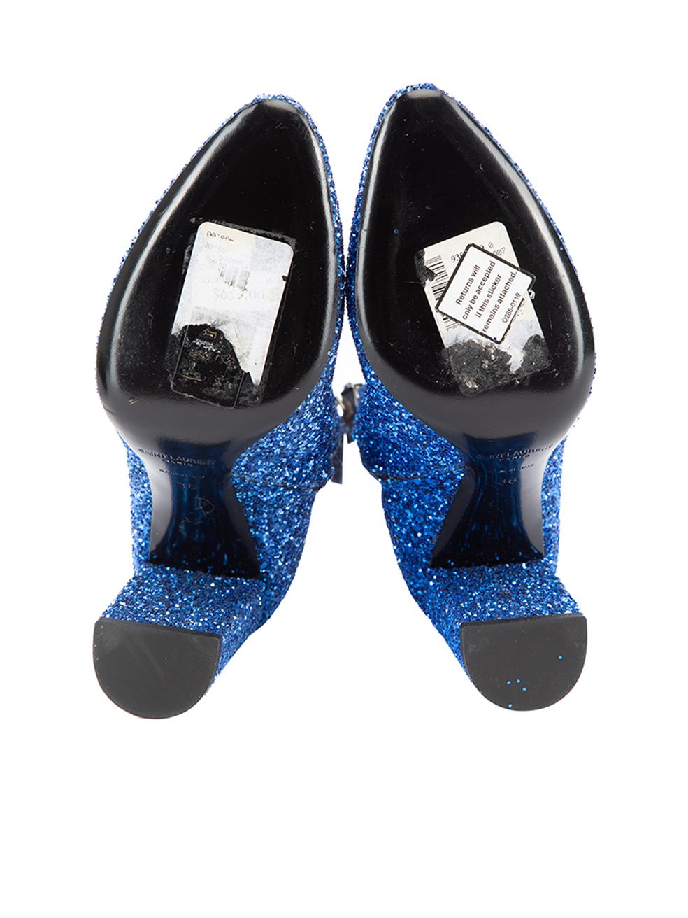 Saint Laurent Women's Blue Glitter Lou Ankle Boots 1