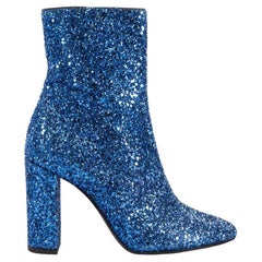 Saint Laurent Women's Blue Glitter Lou Ankle Boots
