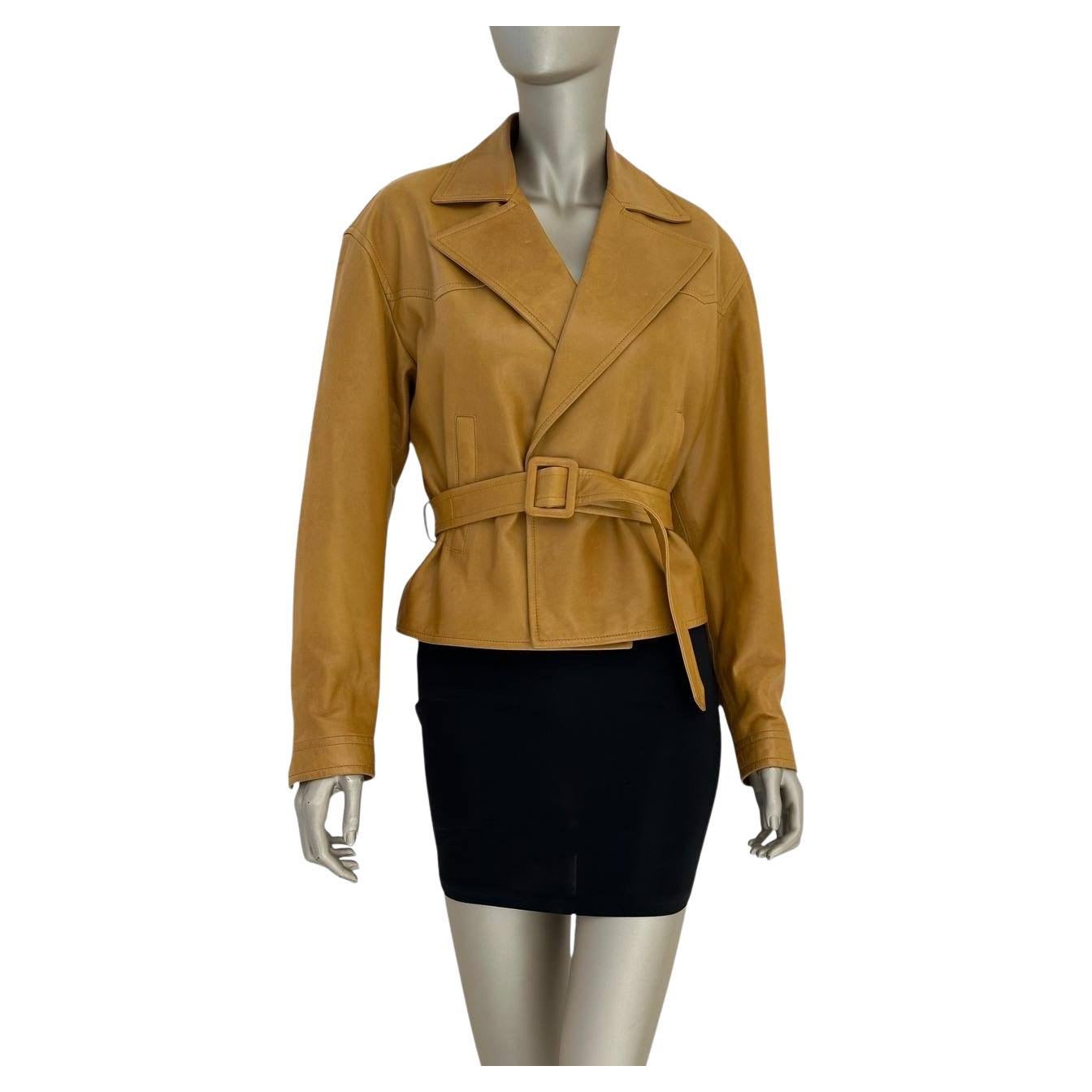 Saint Laurent Frauen braun Leder Double Breasted Jacke Sz.40 im Angebot